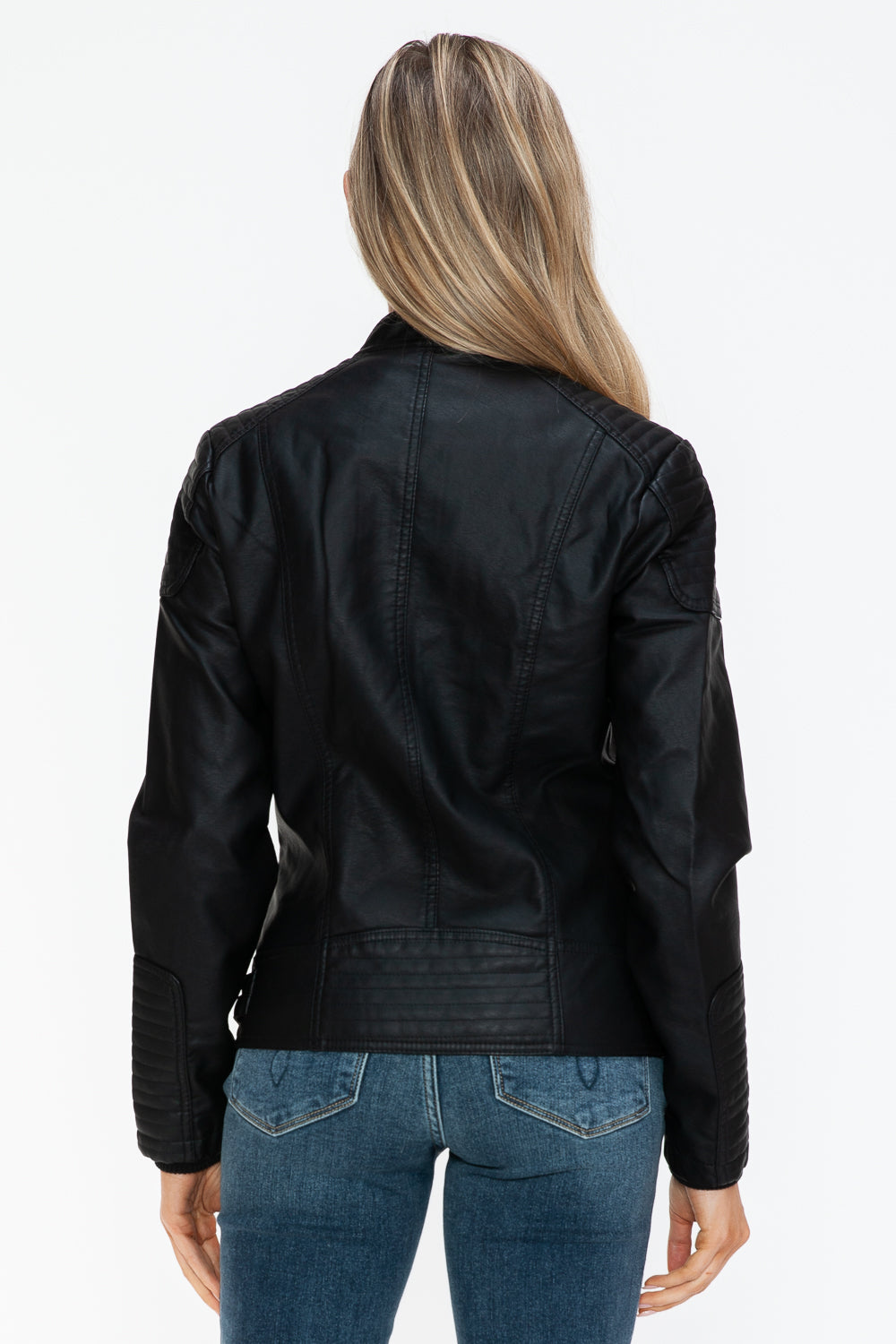 TFE:Snobbish Faux Leather Biker Jacket with Side Zip Pockets