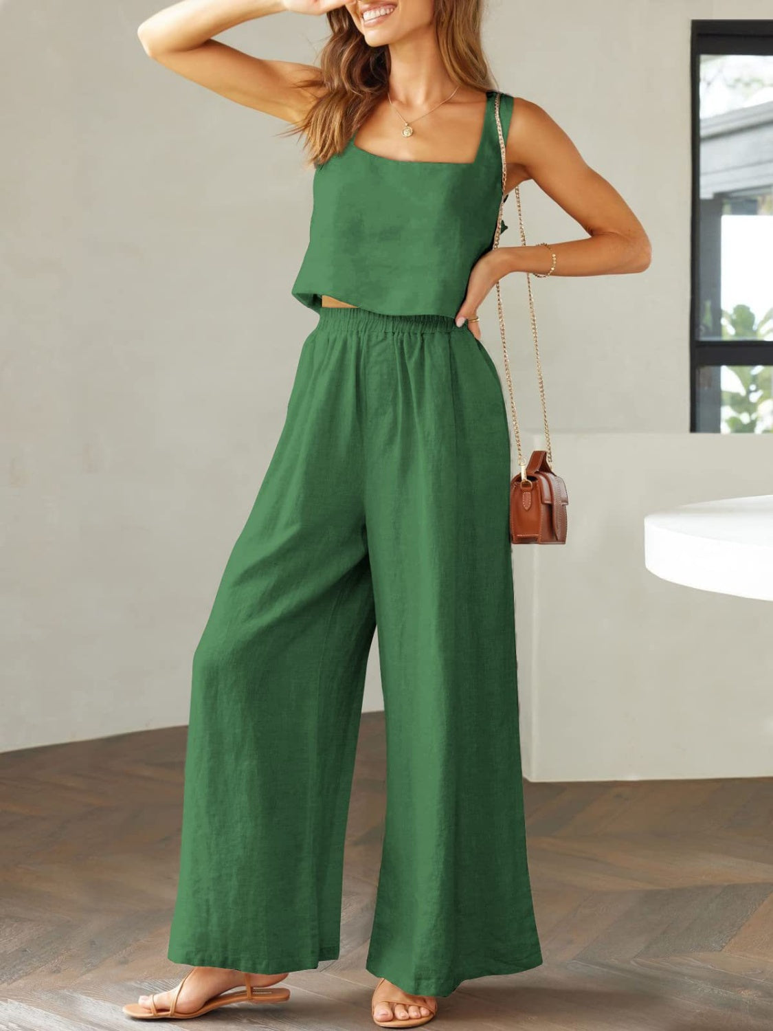 TFE: Square Neck Top and Wide Leg Pants Set