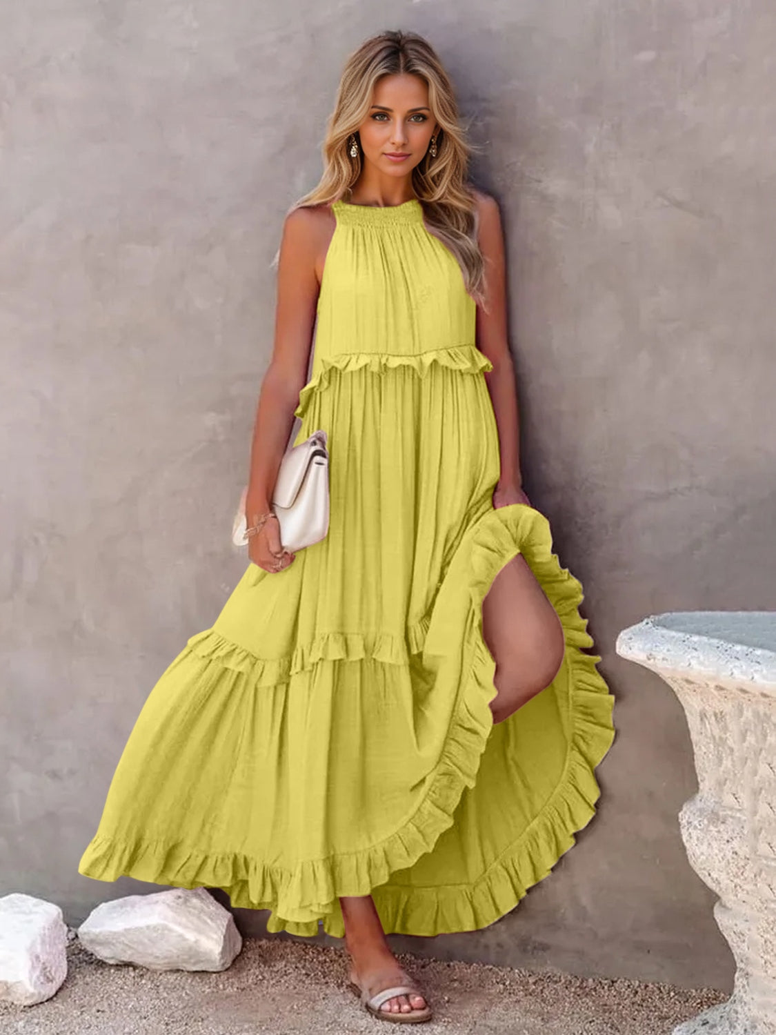 TFE: Ruffled Sleeveless Tiered Maxi Dress with Pockets