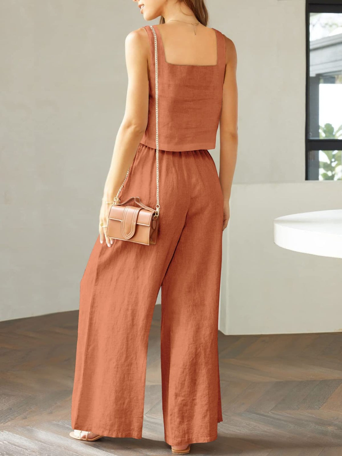 TFE: Square Neck Top and Wide Leg Pants Set