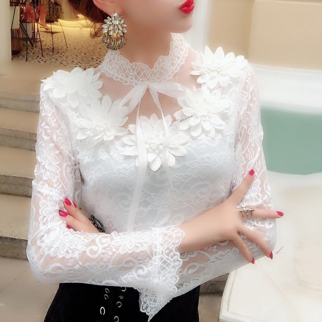 TFE: Whimsical Blossom: Lace Bow Long Sleeve Blouse