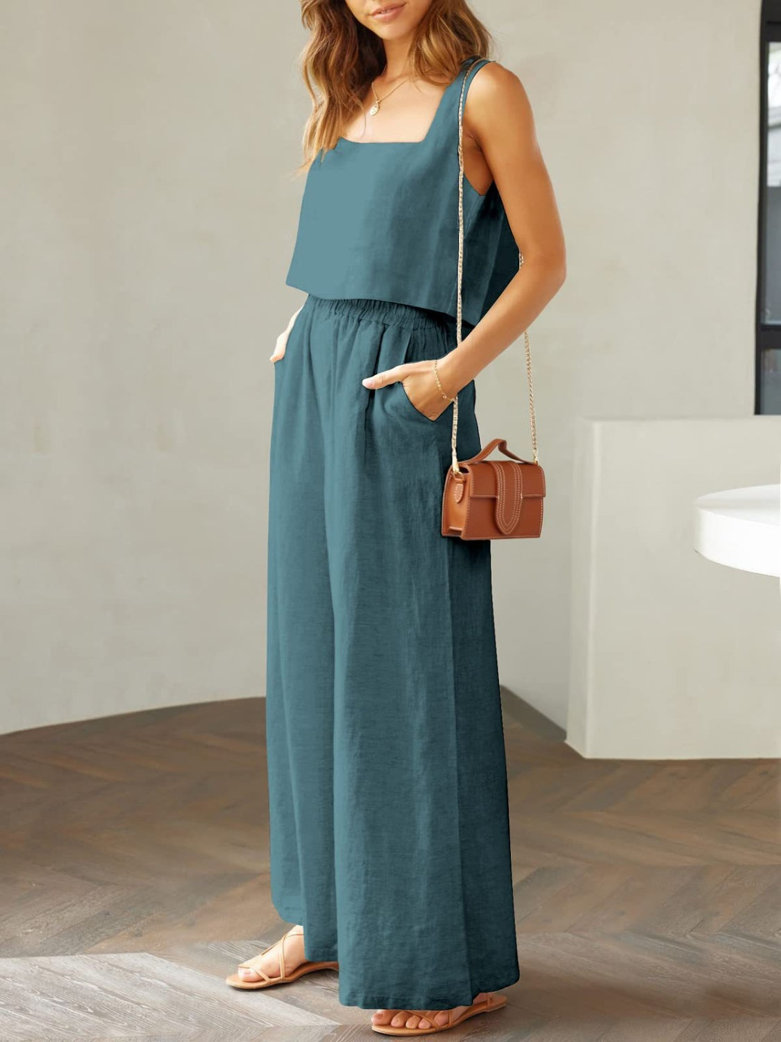 TFE: Square Neck Top and Wide Leg Pants Set