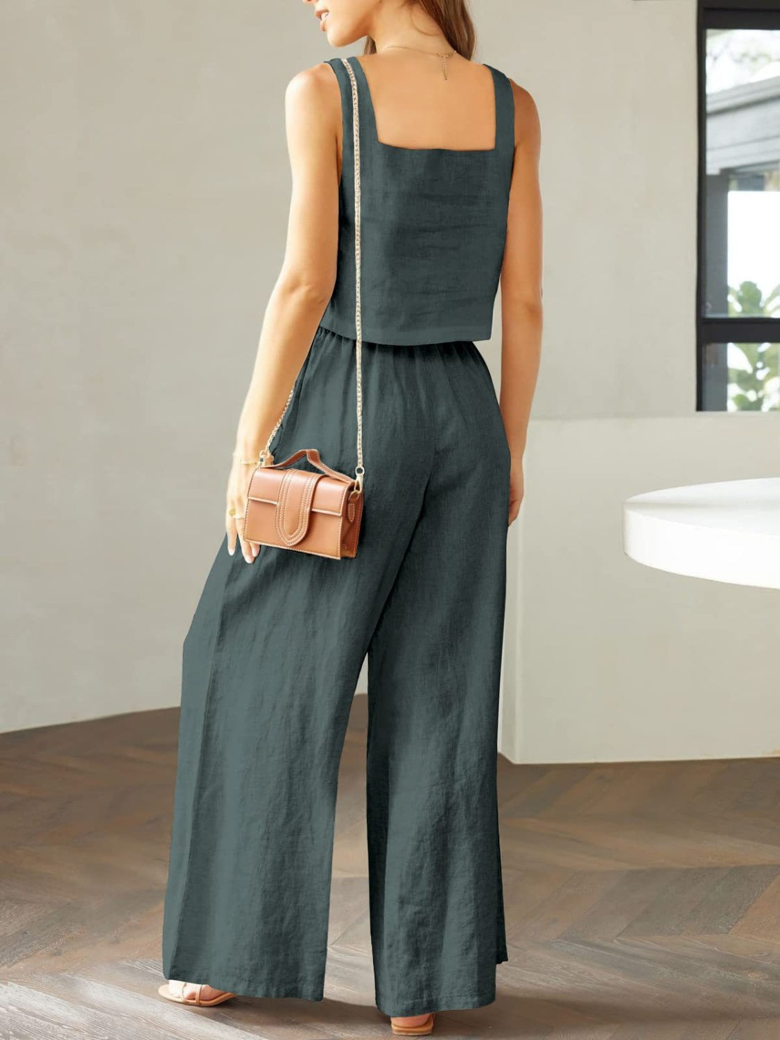 TFE: Square Neck Top and Wide Leg Pants Set