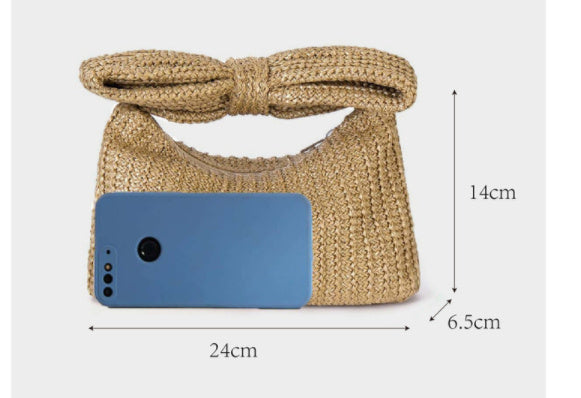 Women's Fashion Minimalist Bowknot Straw Handbag