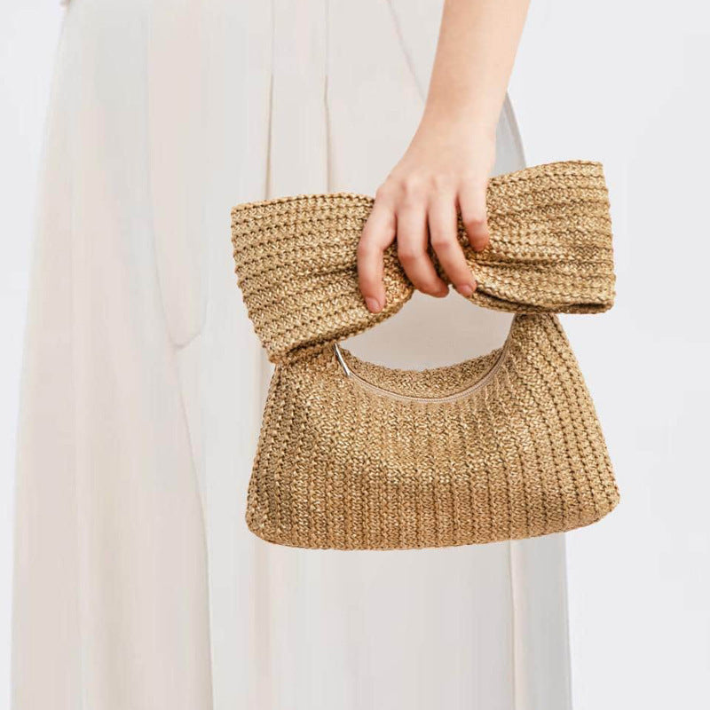 Women's Fashion Minimalist Bowknot Straw Handbag