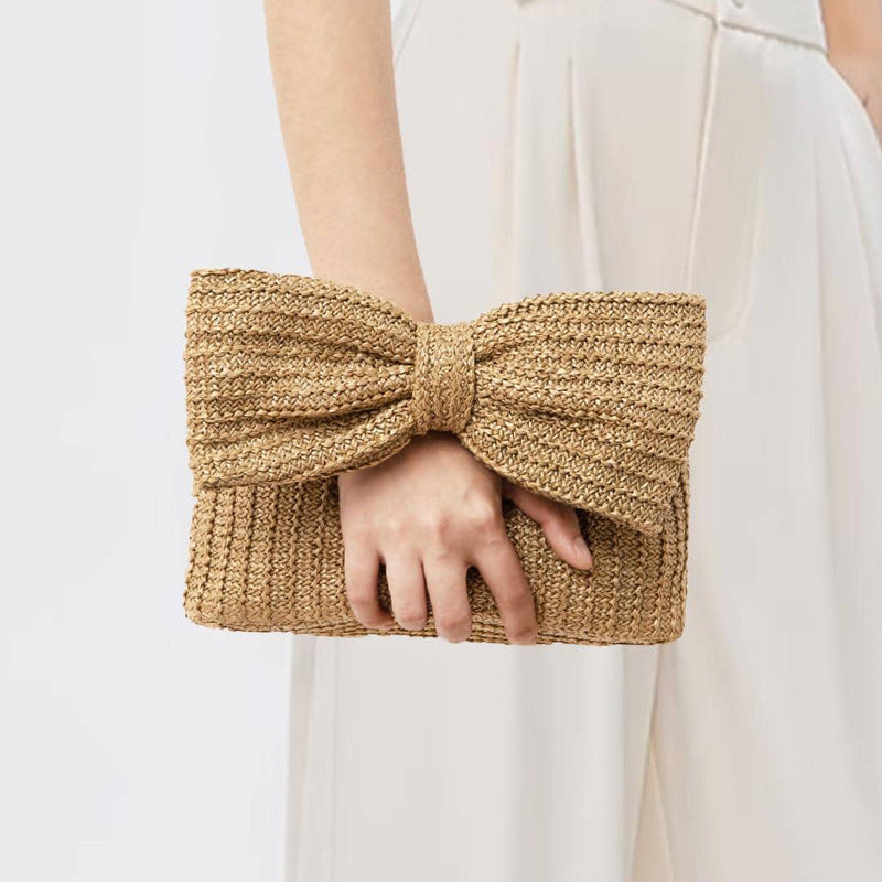 Women's Fashion Minimalist Bowknot Straw Handbag