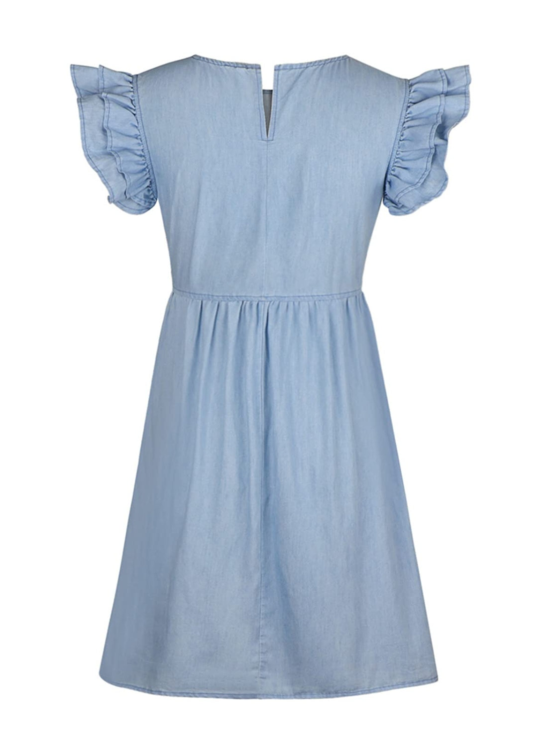 TFE: Full Size Ruffled Round Neck Cap Sleeve Denim Dress