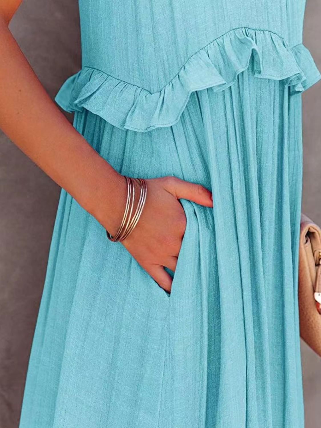 TFE: Ruffled Sleeveless Tiered Maxi Dress with Pockets