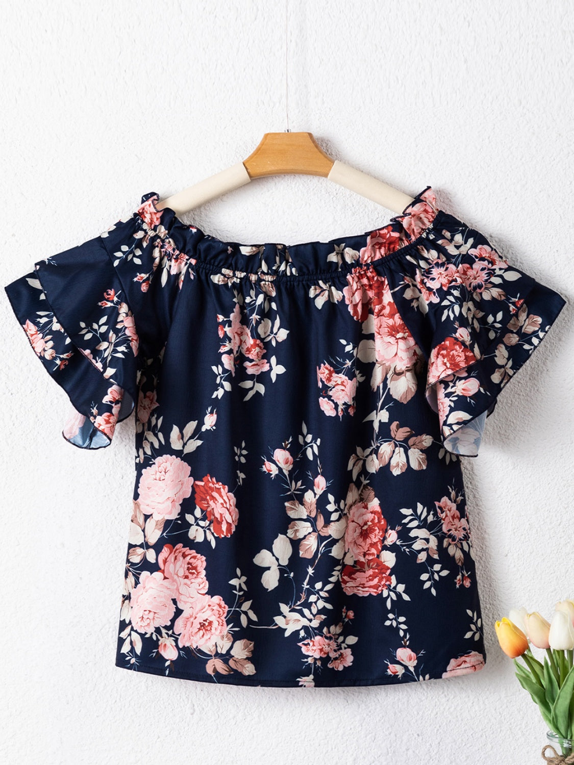 TFE: Printed Off-Shoulder Flounce Sleeve Blouse