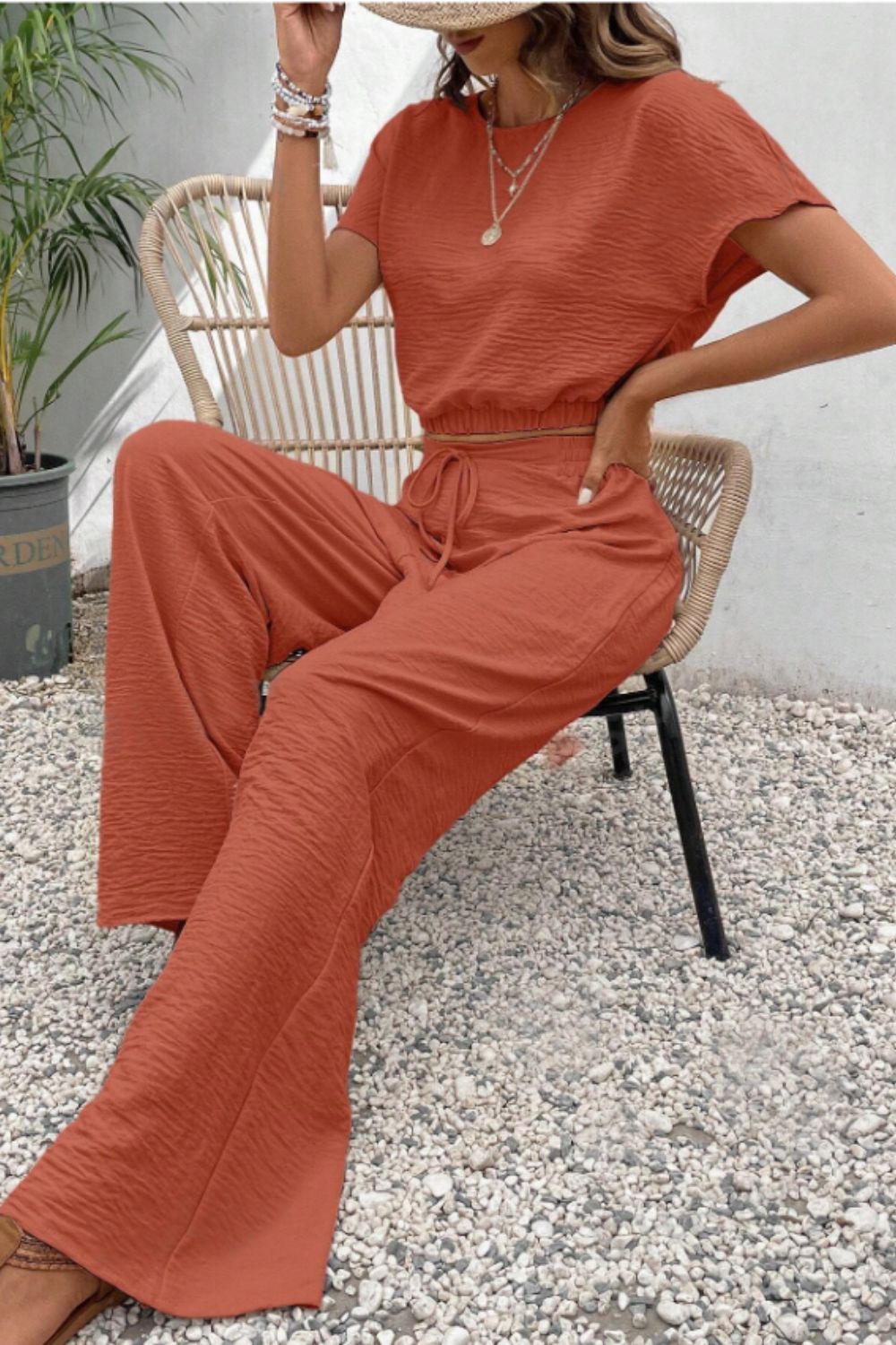 TFE: Round Neck Short Sleeve Top and Pants Set