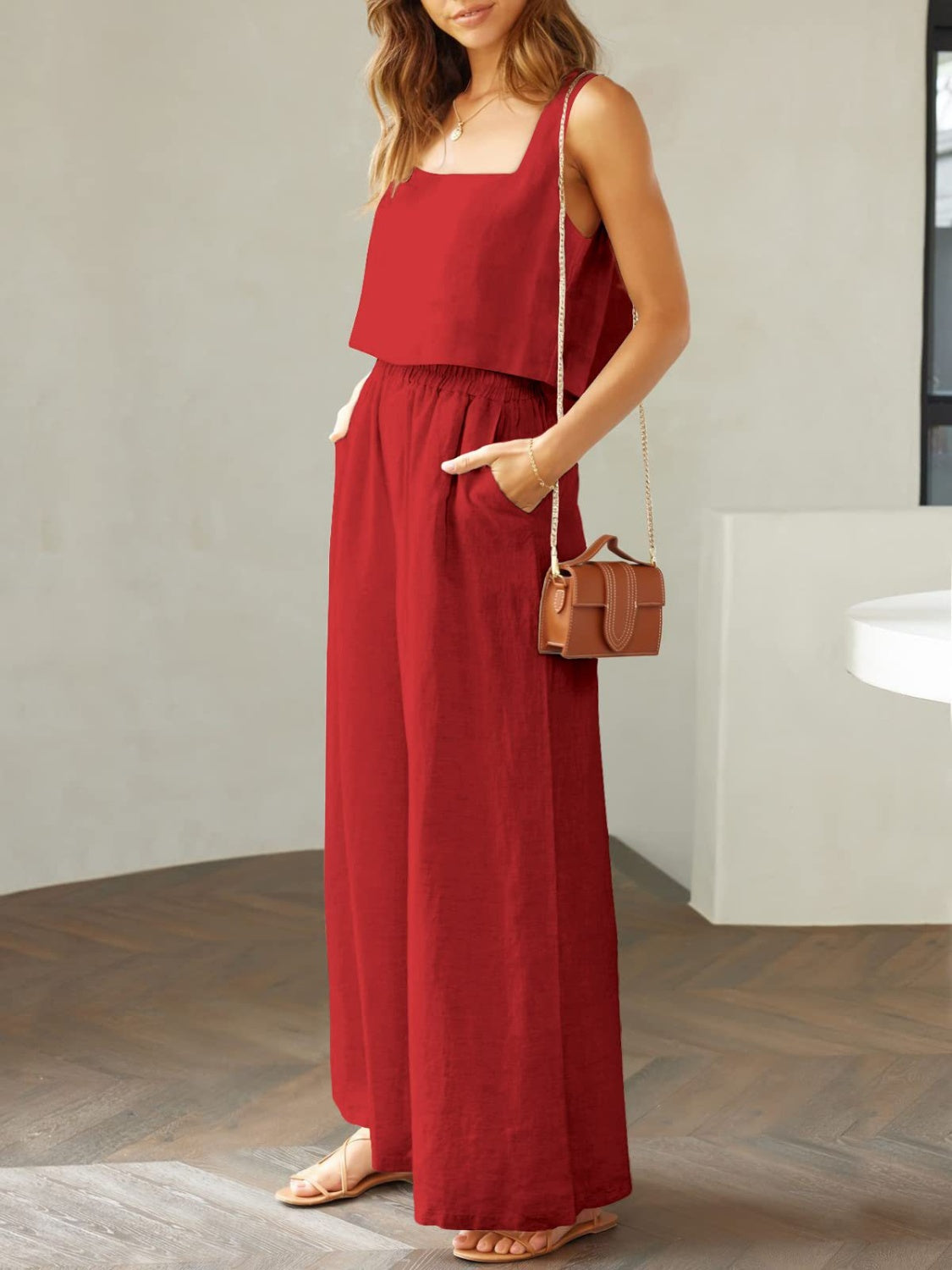 TFE: Square Neck Top and Wide Leg Pants Set