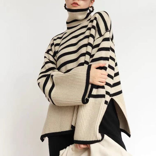 TFE: Women's Fashion Casual Loose Striped Turtleneck Sweater