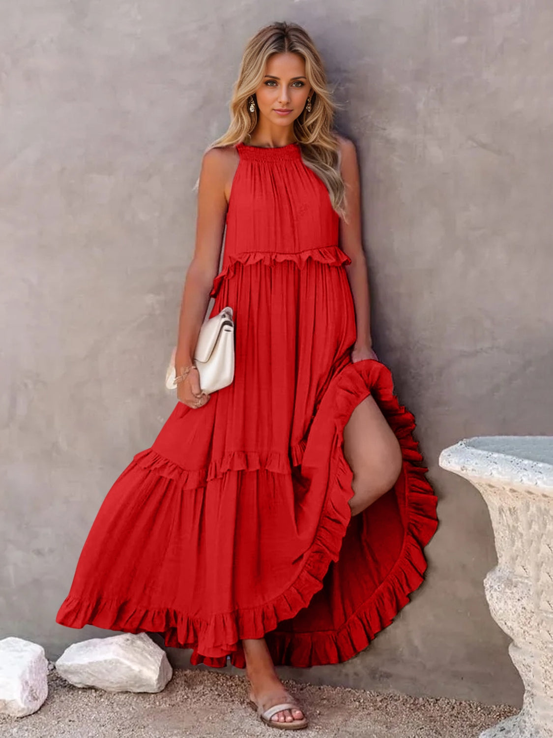 TFE: Ruffled Sleeveless Tiered Maxi Dress with Pockets