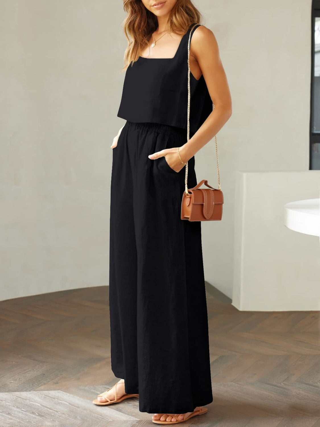 TFE: Square Neck Top and Wide Leg Pants Set