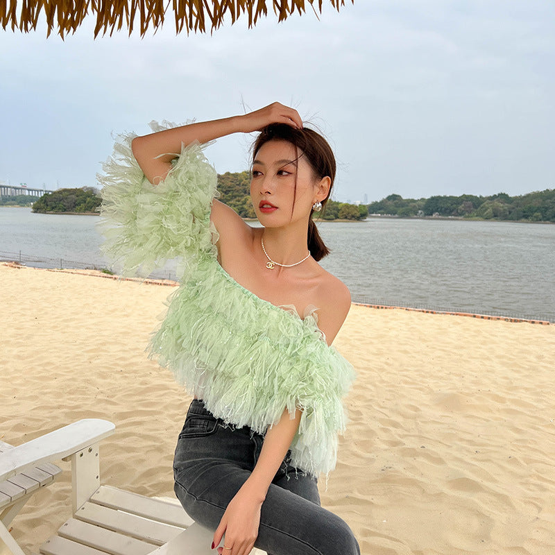 TFE: Women Mesh Off-Shoulder Top