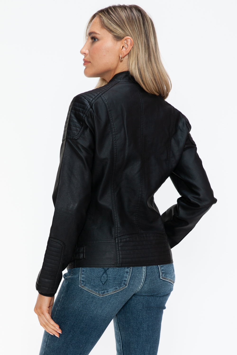 TFE:Snobbish Faux Leather Biker Jacket with Side Zip Pockets