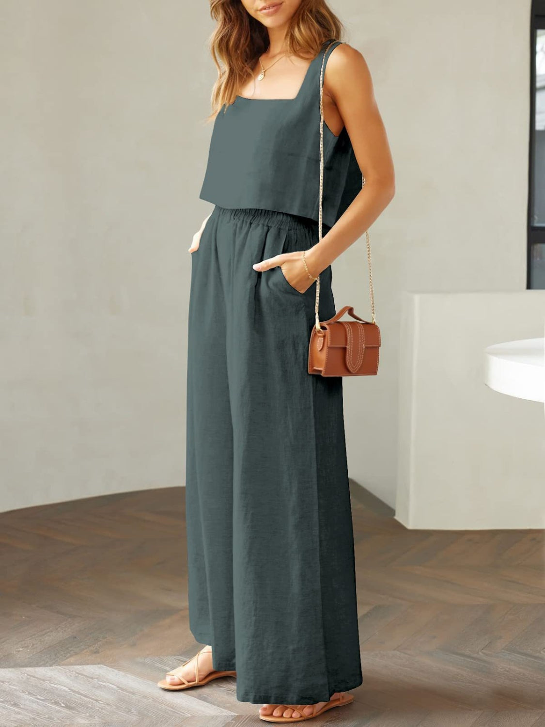 TFE: Square Neck Top and Wide Leg Pants Set