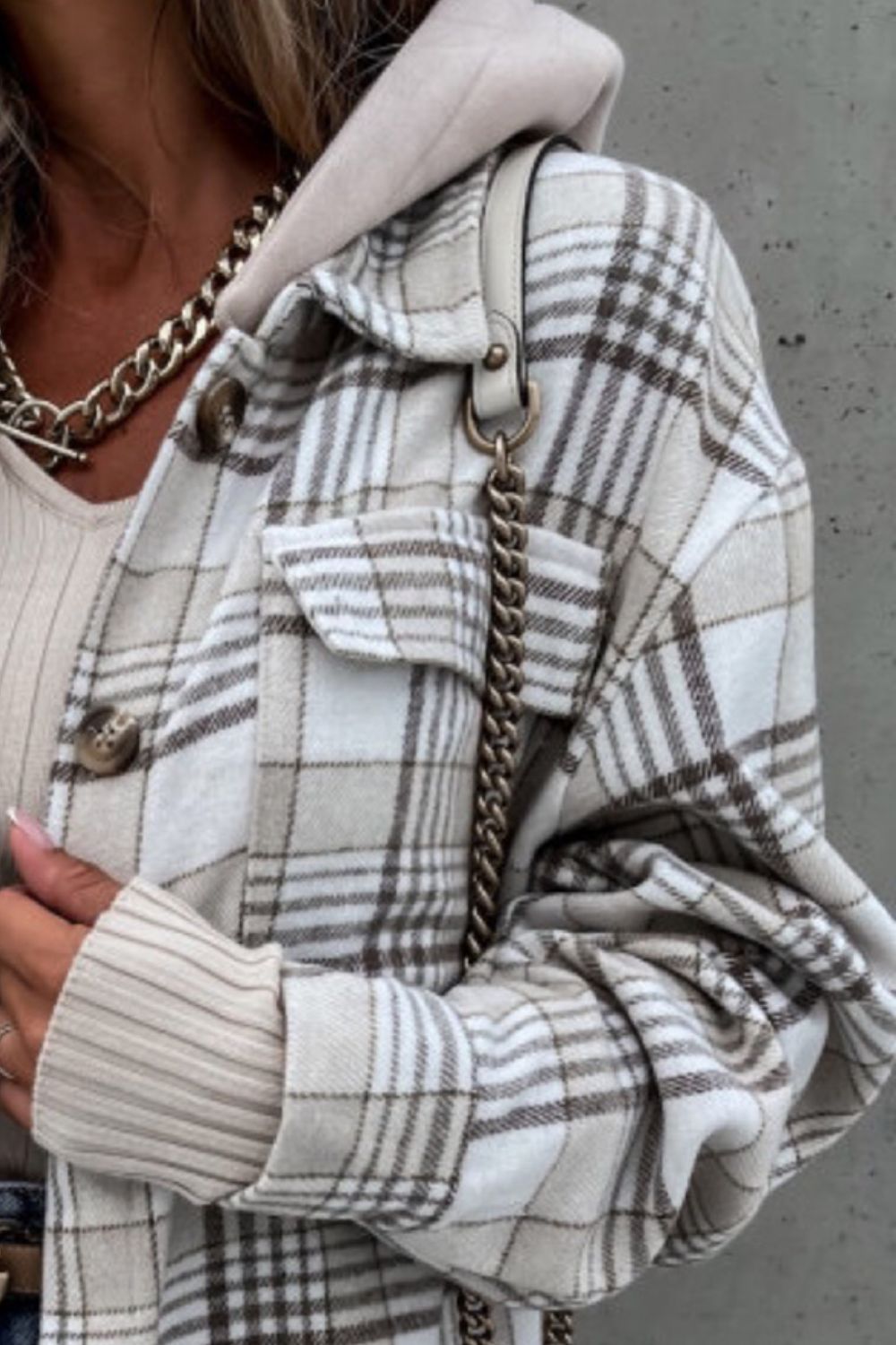 TFE:Plaid Button Up Hooded Jacket