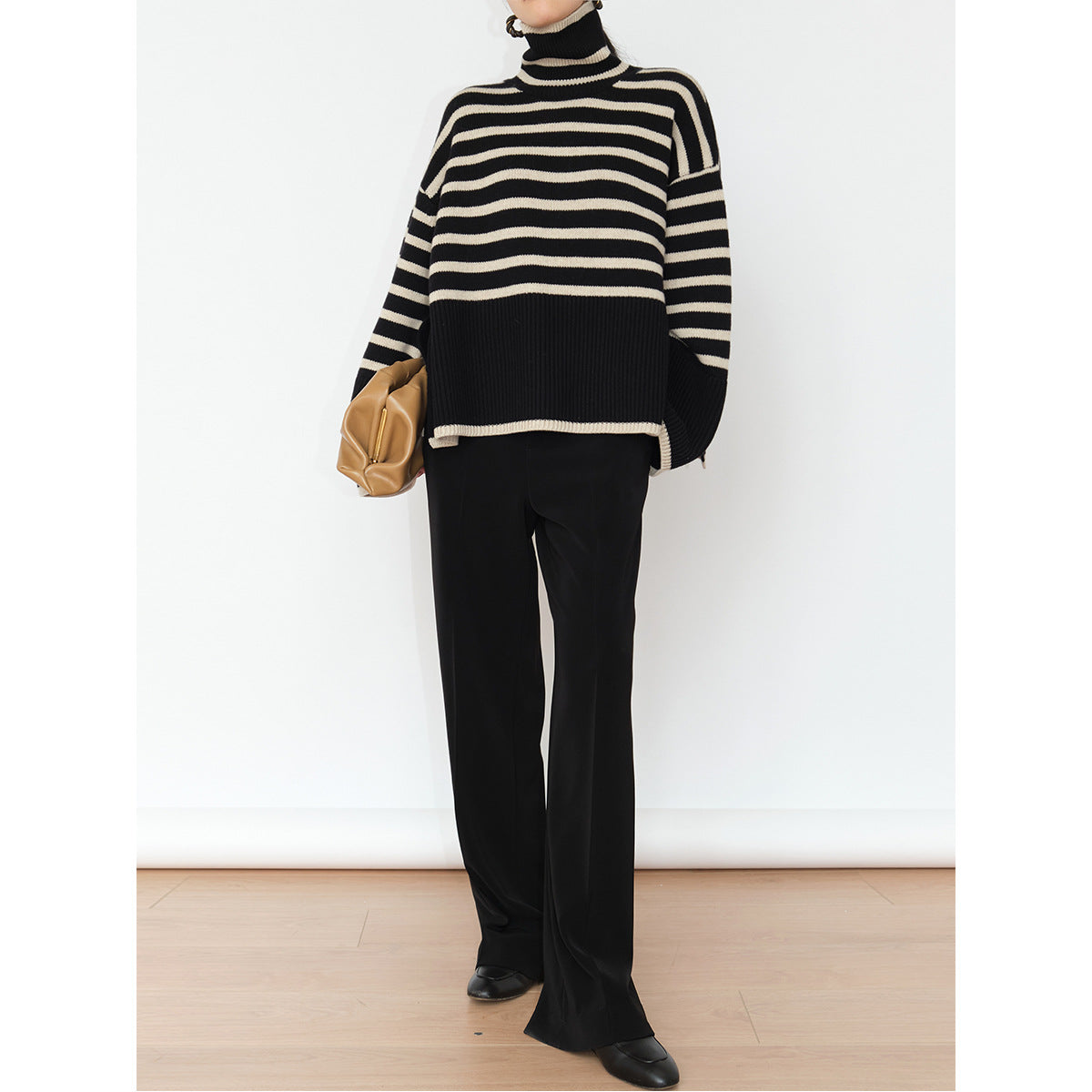 TFE: Women's Fashion Casual Loose Striped Turtleneck Sweater