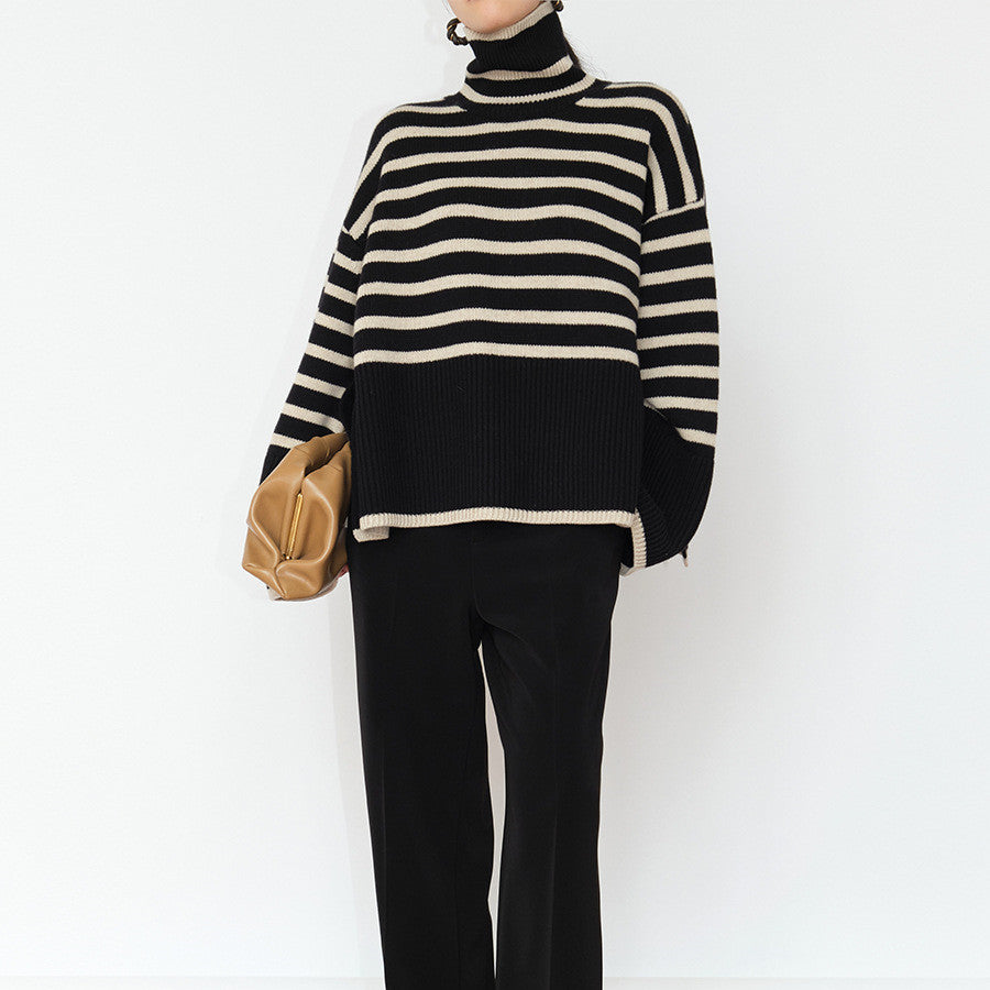 TFE: Women's Fashion Casual Loose Striped Turtleneck Sweater