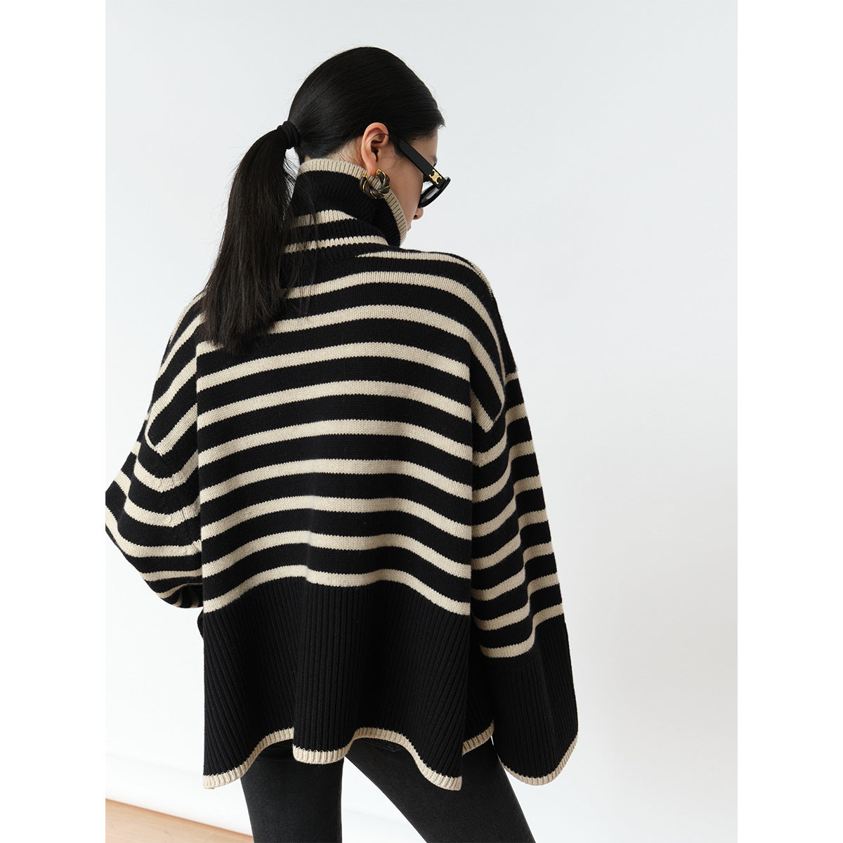 TFE: Women's Fashion Casual Loose Striped Turtleneck Sweater