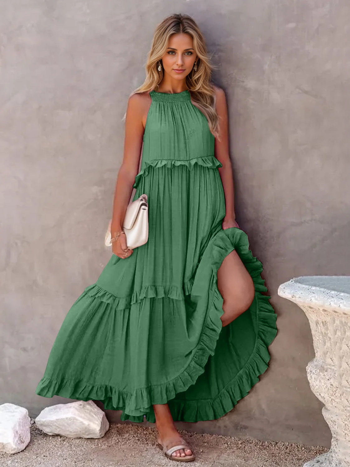 TFE: Ruffled Sleeveless Tiered Maxi Dress with Pockets