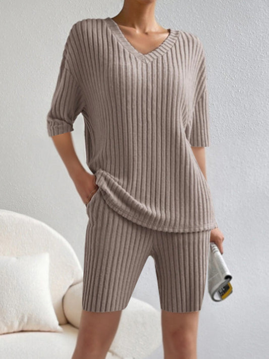 TFE: Ribbed V-Neck Top and Shorts Set