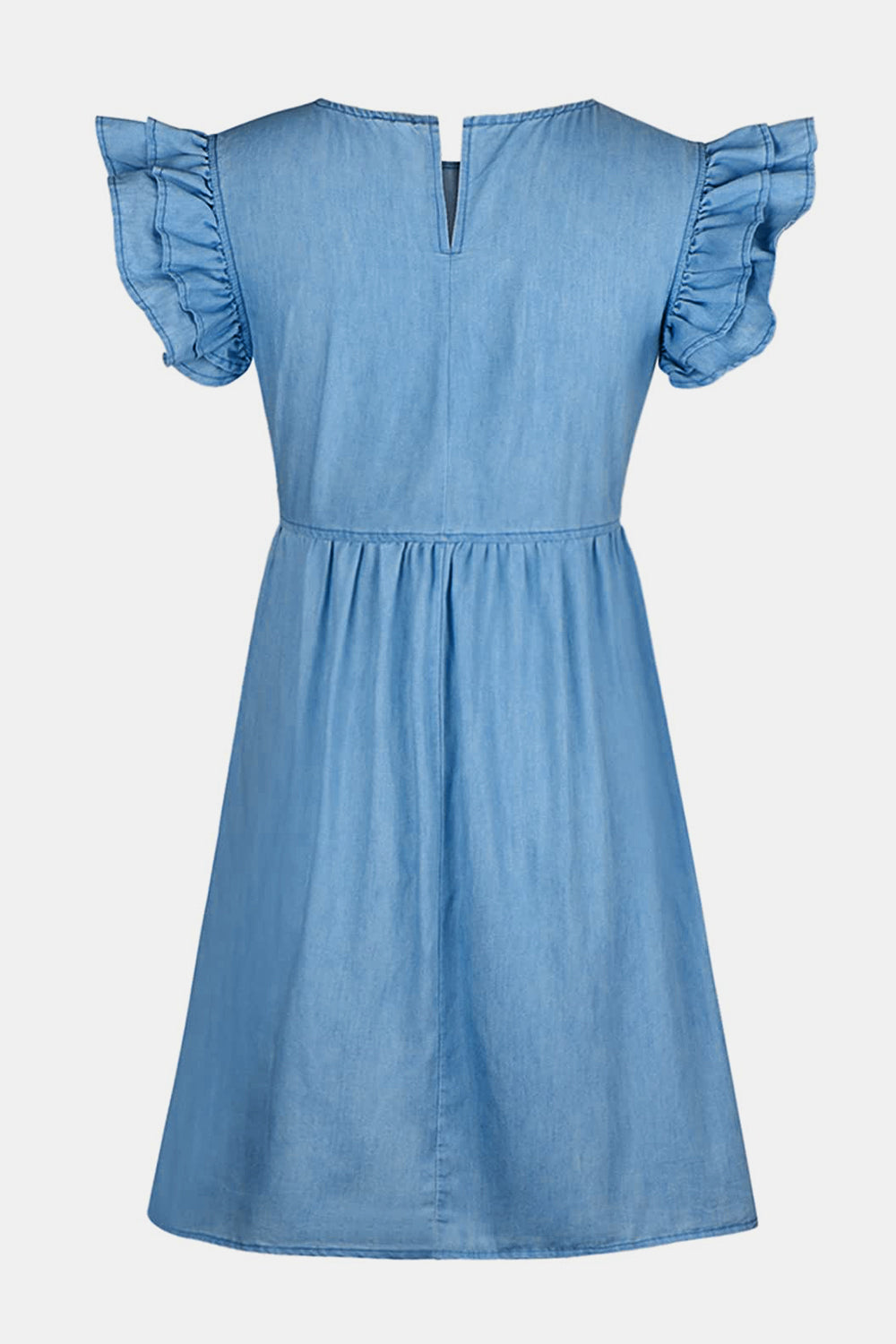 TFE: Full Size Ruffled Round Neck Cap Sleeve Denim Dress