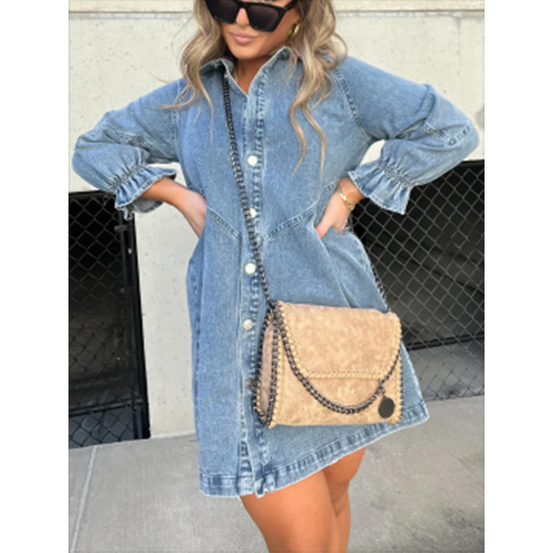 TFE: Women's Fashion Loose Washed-out Shirt Denim Skirt