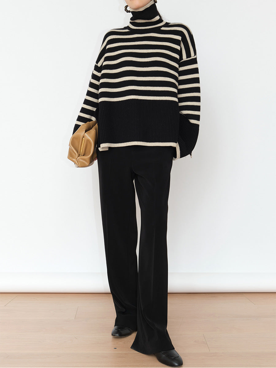 TFE: Women's Fashion Casual Loose Striped Turtleneck Sweater