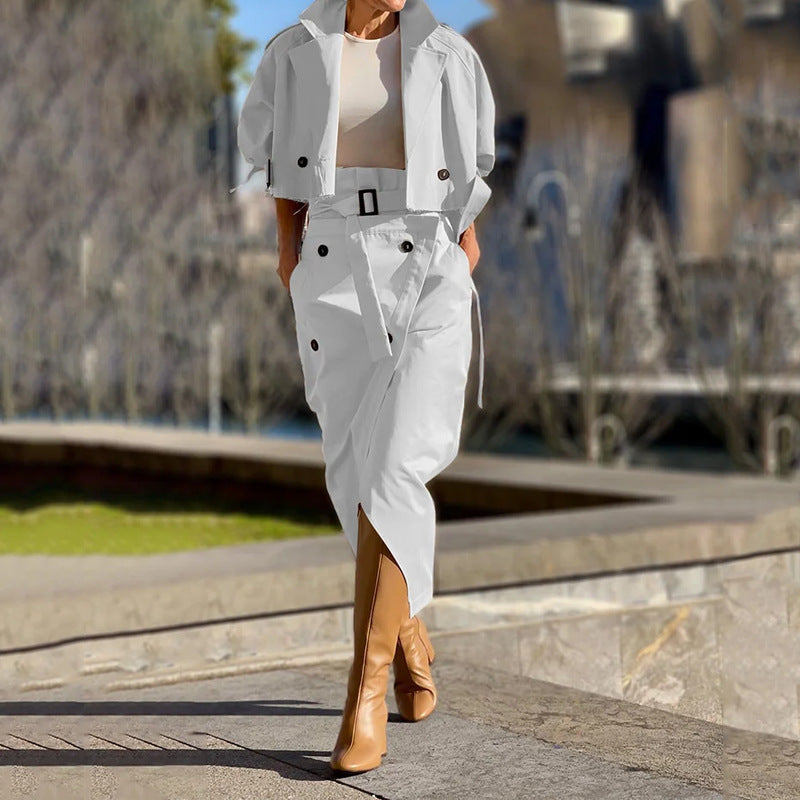 TFE: European And American Leisure Workwear Elegant Button Belt Suit Skirt