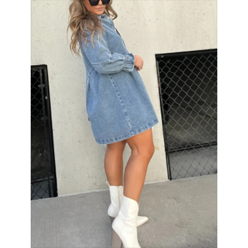 TFE: Women's Fashion Loose Washed-out Shirt Denim Skirt