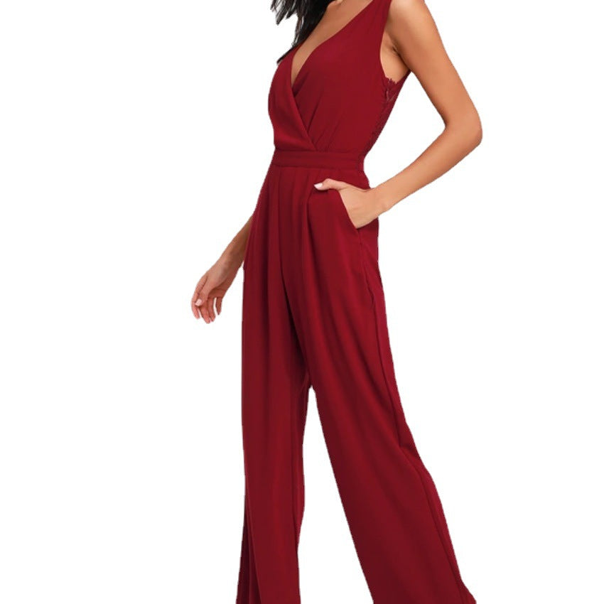 TFE: Lace Jumpsuit  Lady's Backless Deep V Trouser