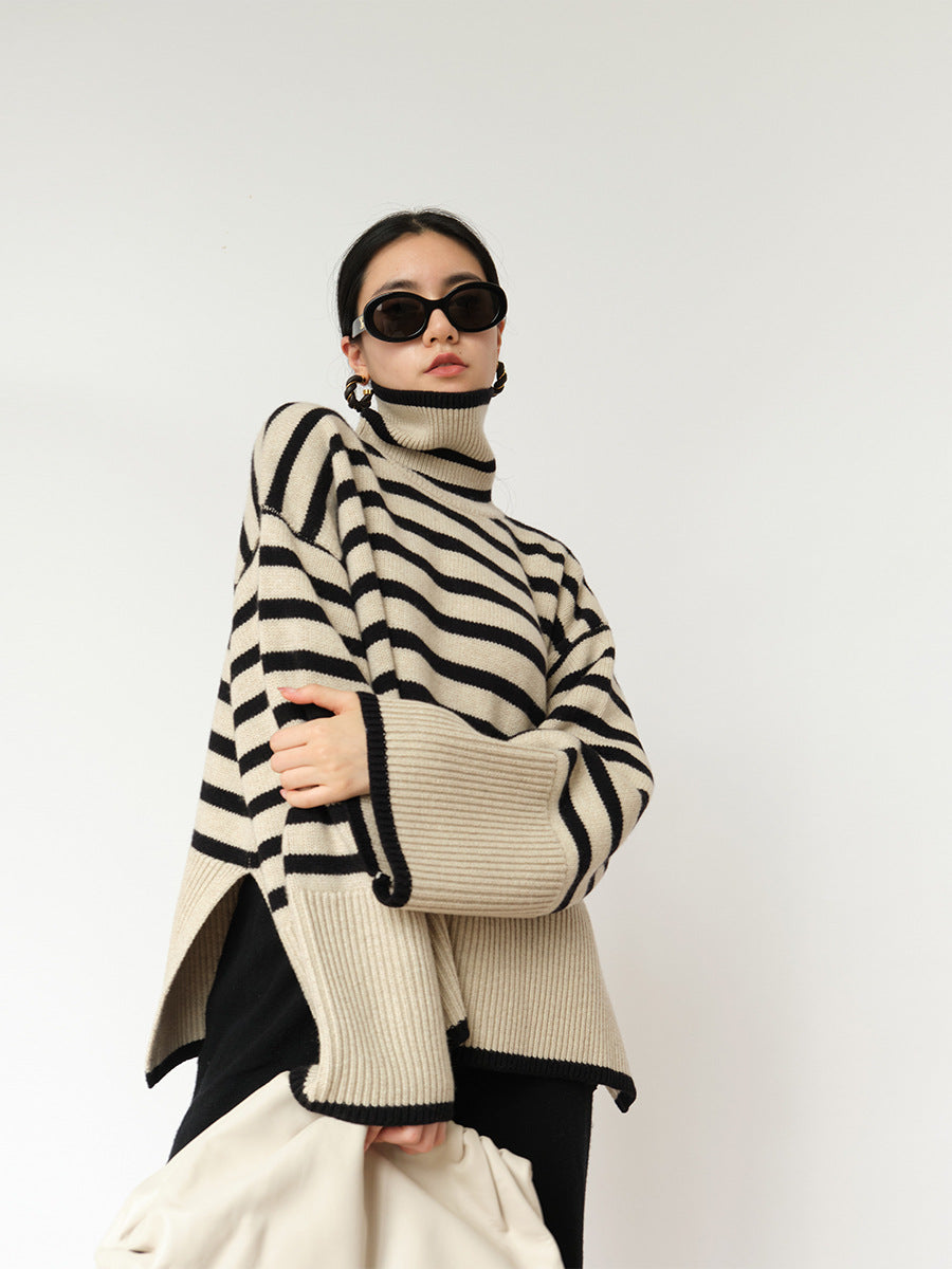 TFE: Women's Fashion Casual Loose Striped Turtleneck Sweater