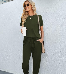 TFE: Stylishly Coordinated Round Neck Top and Drawstring Waist Pants Set