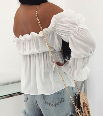 TFE: Lace Elegance- Off-Shoulder Ruffled Blouse with a Touch of Solid Color