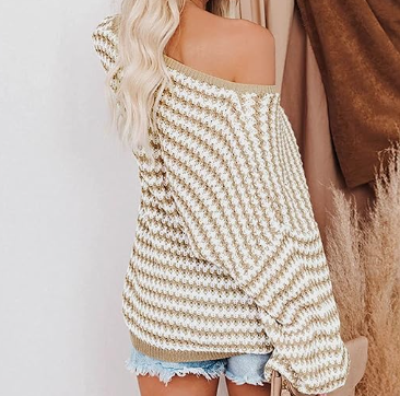 TFE: Dramatic Off-The-Shoulder Cropped V-Neck Sweater