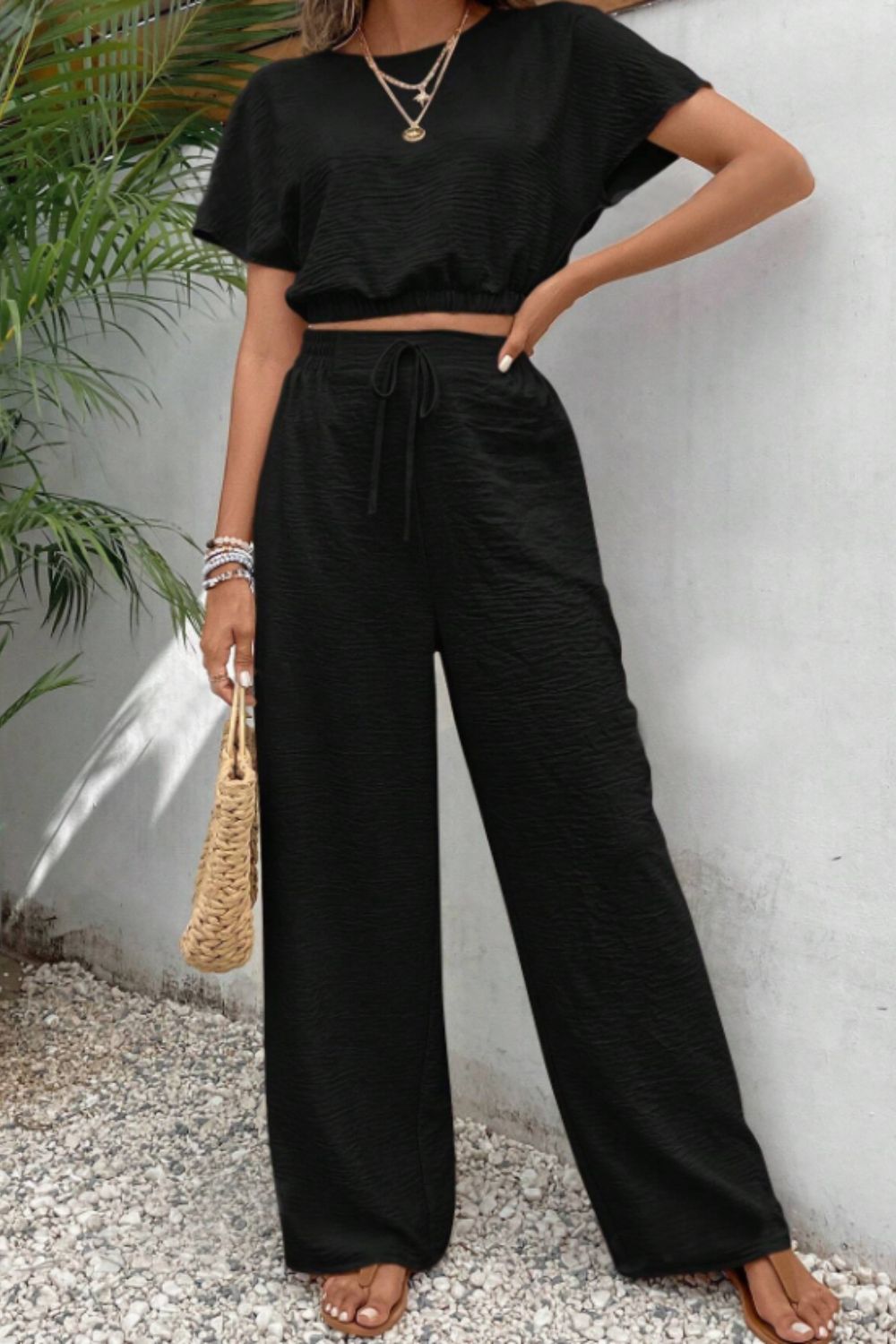 TFE: Round Neck Short Sleeve Top and Pants Set