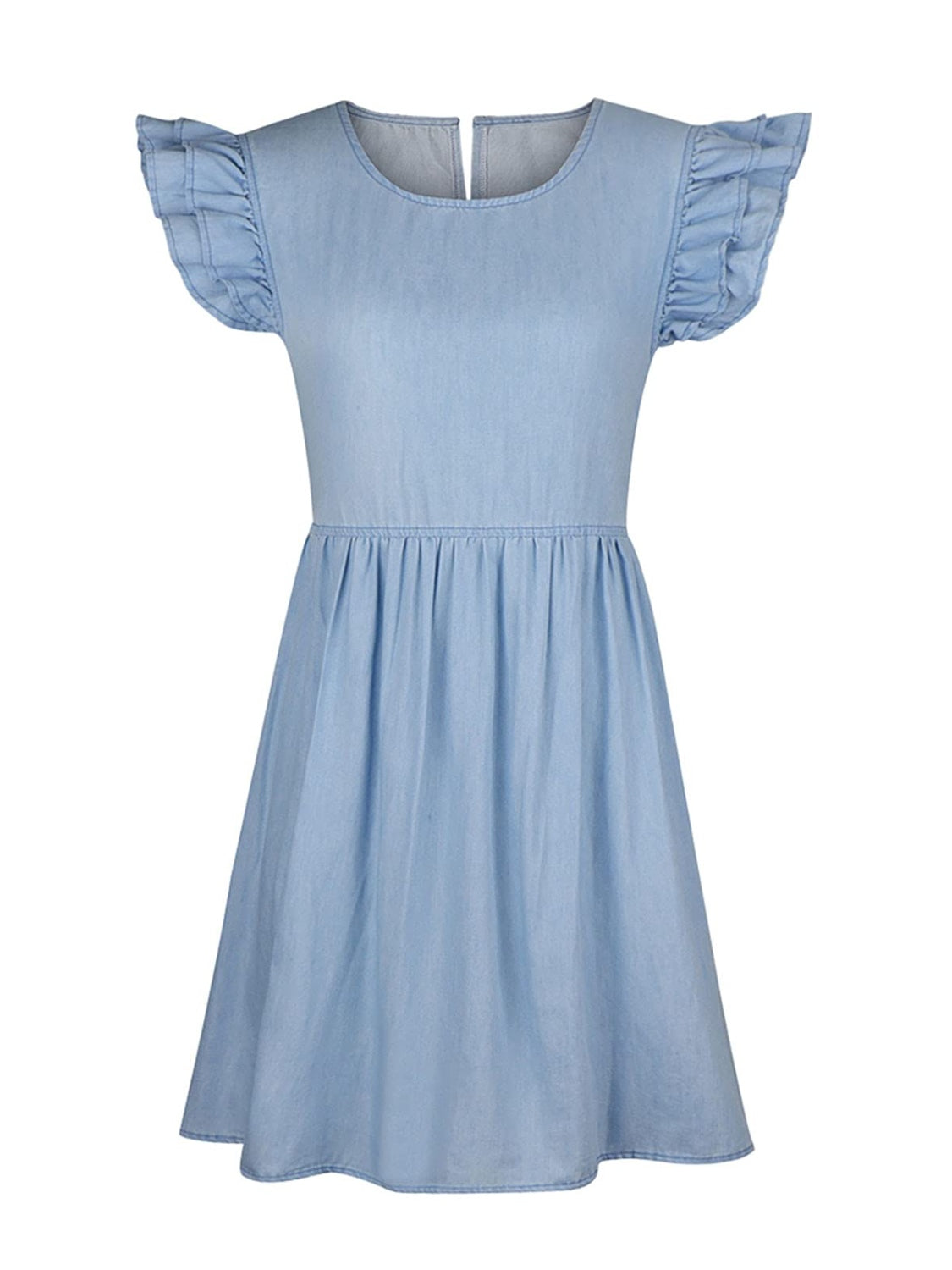 TFE: Full Size Ruffled Round Neck Cap Sleeve Denim Dress