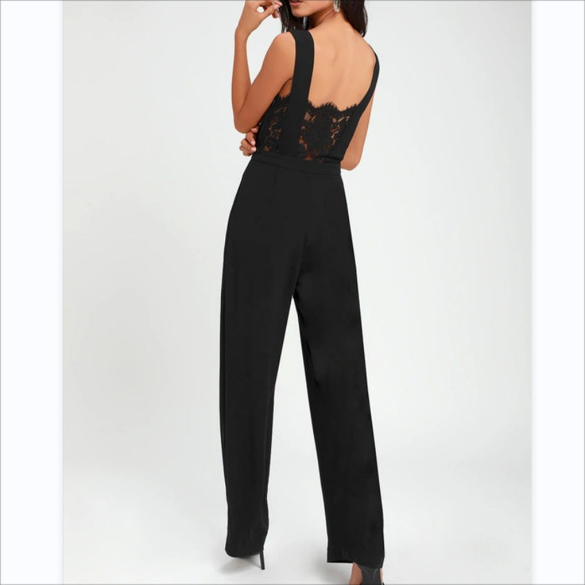 TFE: Lace Jumpsuit  Lady's Backless Deep V Trouser