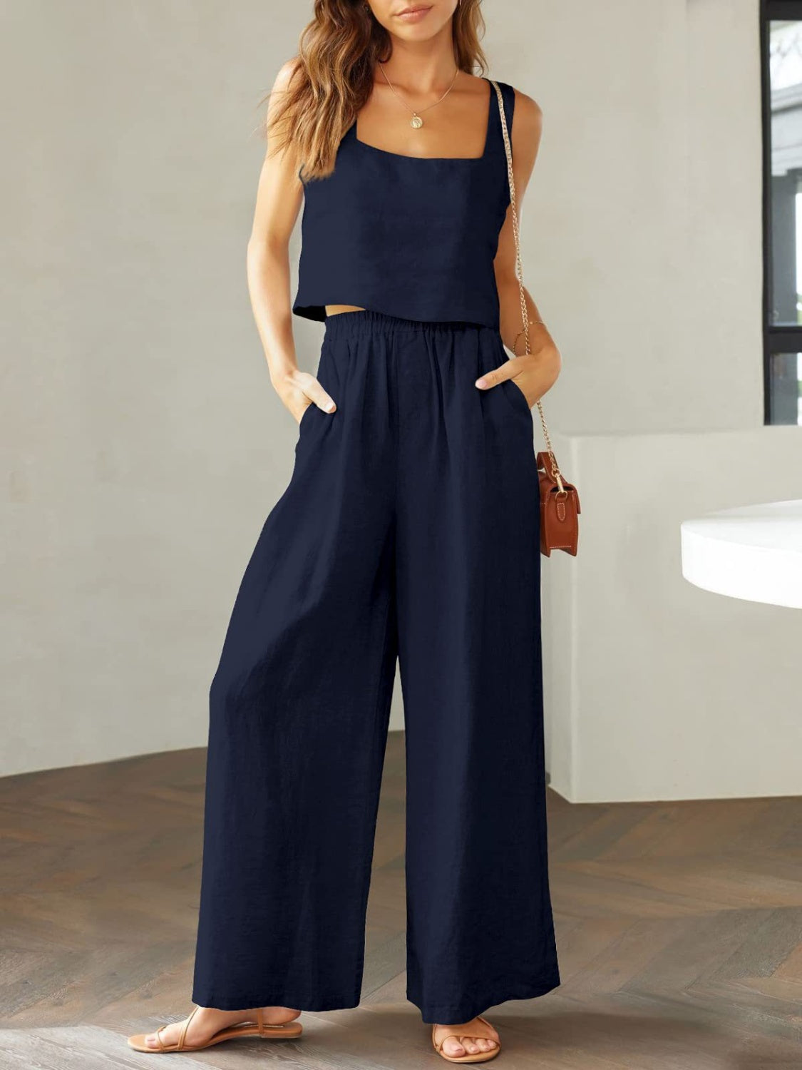 TFE: Square Neck Top and Wide Leg Pants Set