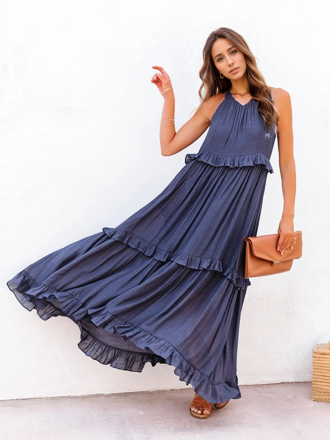 TFE: Ruffled Sleeveless Tiered Maxi Dress with Pockets