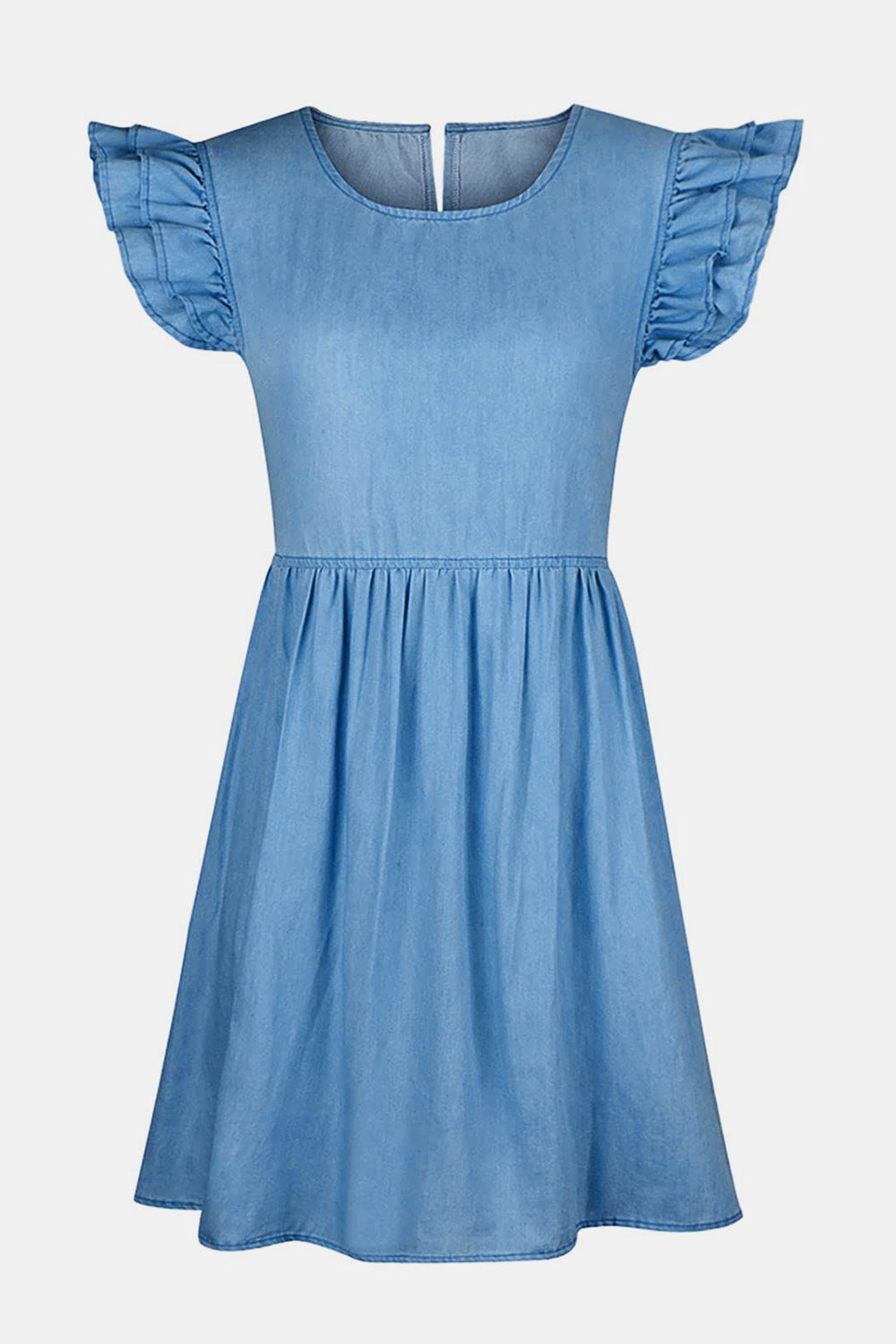 TFE: Full Size Ruffled Round Neck Cap Sleeve Denim Dress