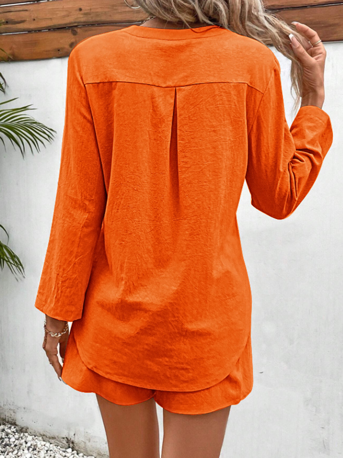 TFE: Notched Long Sleeve Top and Shorts Set