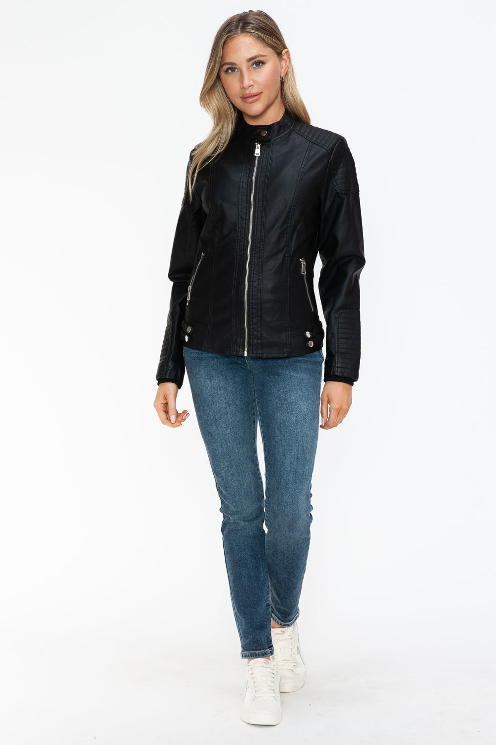 TFE:Snobbish Faux Leather Biker Jacket with Side Zip Pockets