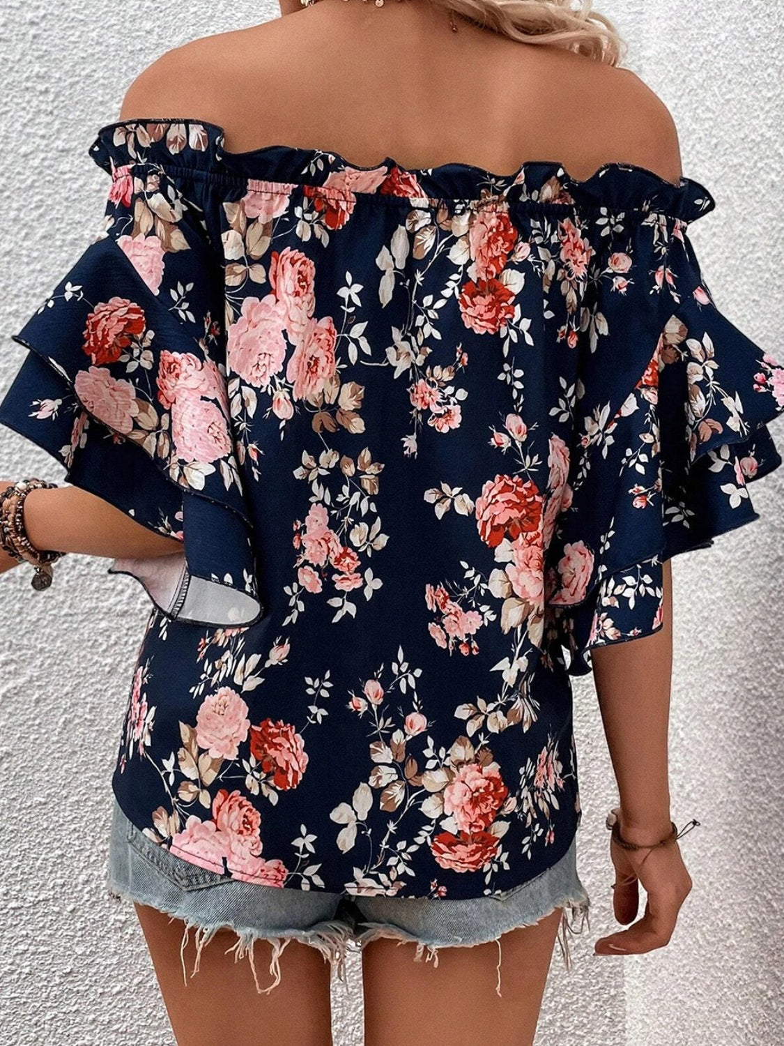 TFE: Printed Off-Shoulder Flounce Sleeve Blouse