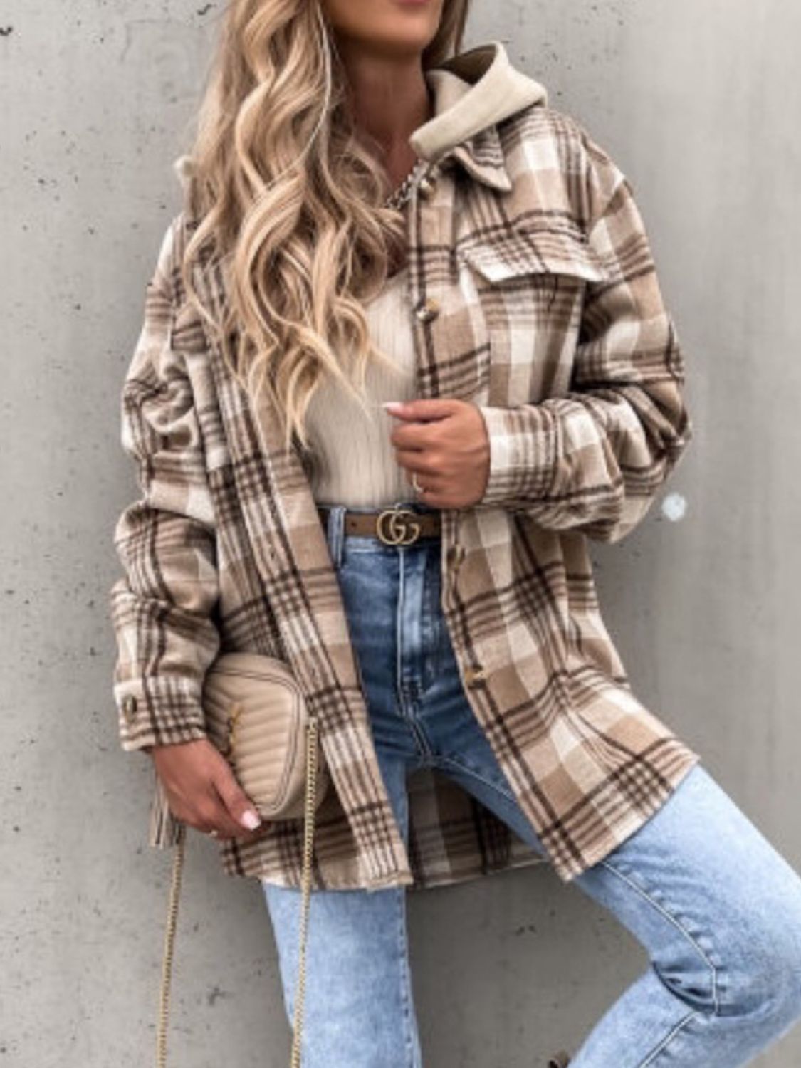 TFE:Plaid Button Up Hooded Jacket