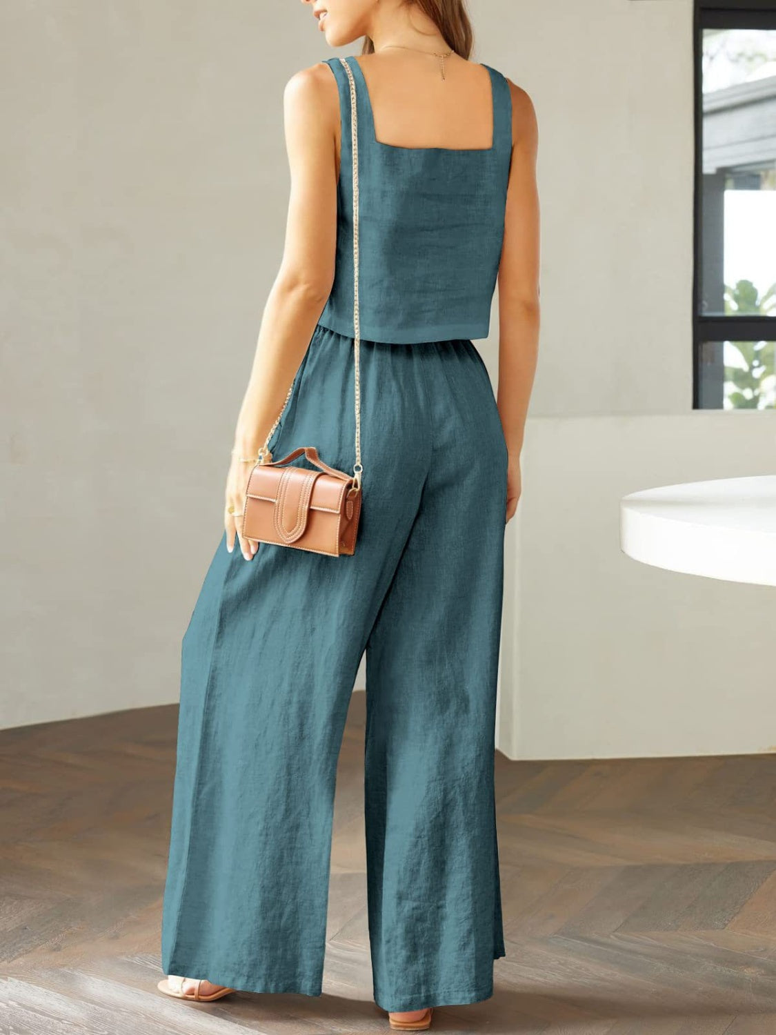 TFE: Square Neck Top and Wide Leg Pants Set