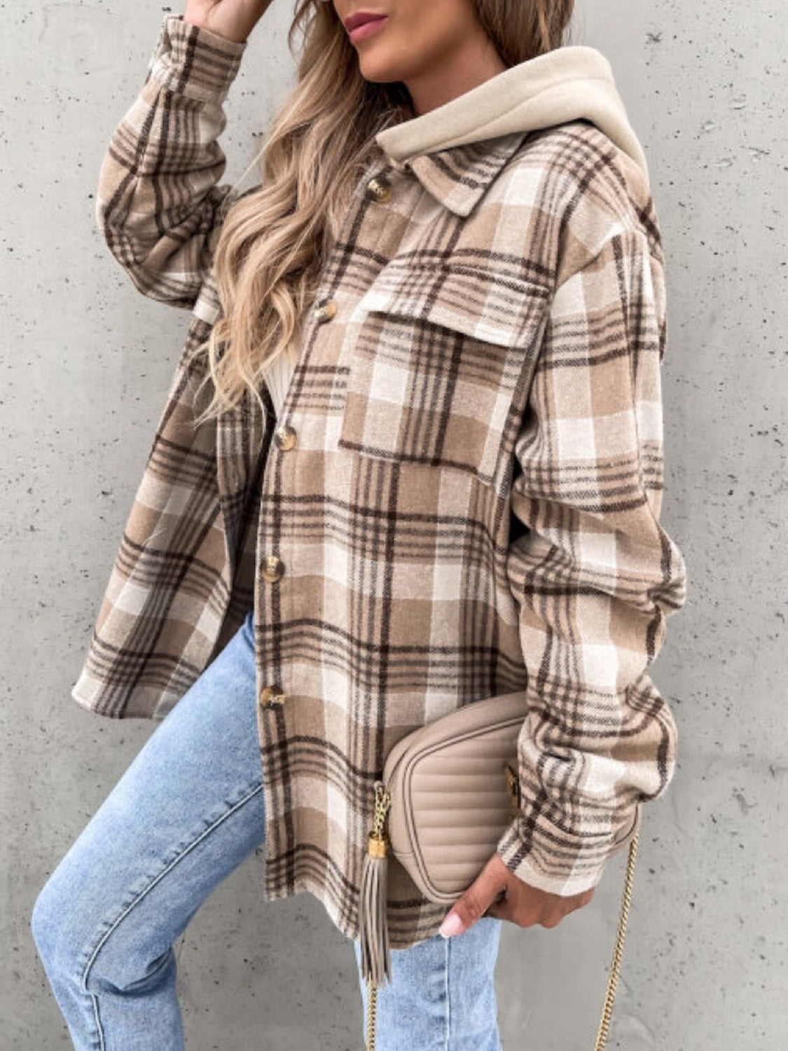 TFE:Plaid Button Up Hooded Jacket