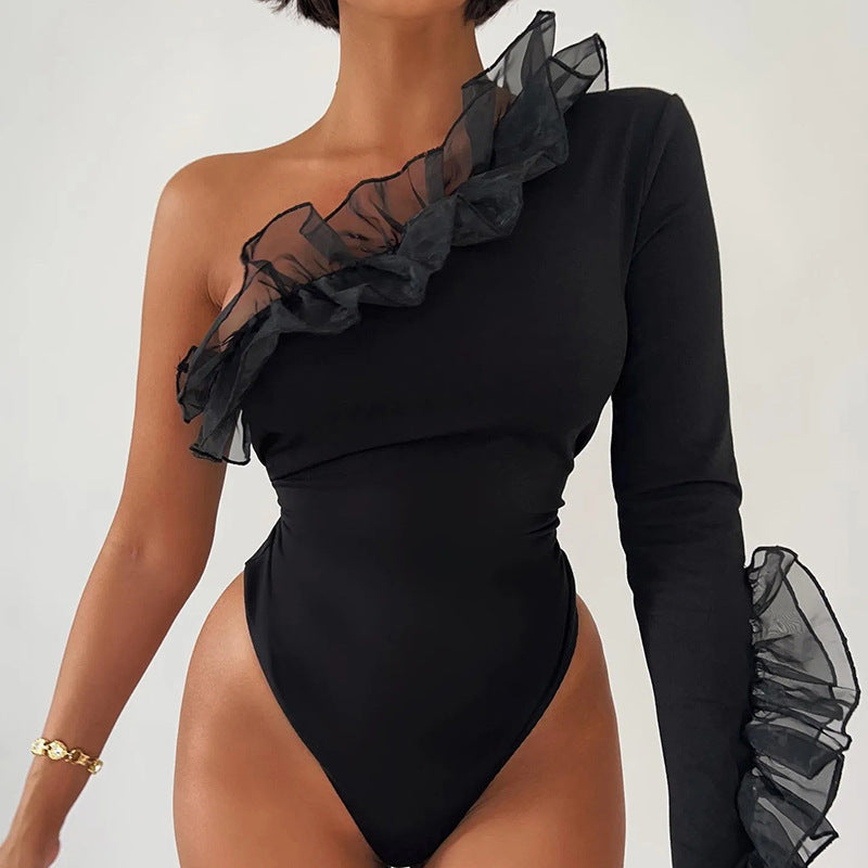 TFE: Whispering Breeze Mesh Ruffle One-Shoulder Elegance